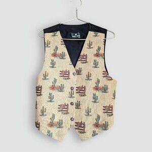 Vintage Robert Allan Tapestry Cactus Western Vest Made in Canada